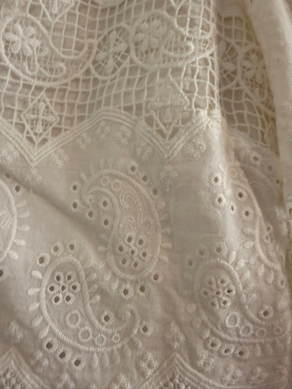 Rahi White Lace Crop Top Boho Eyelet Embroidered Puff Sleeve Festival Blouse - Picture 3 of 4